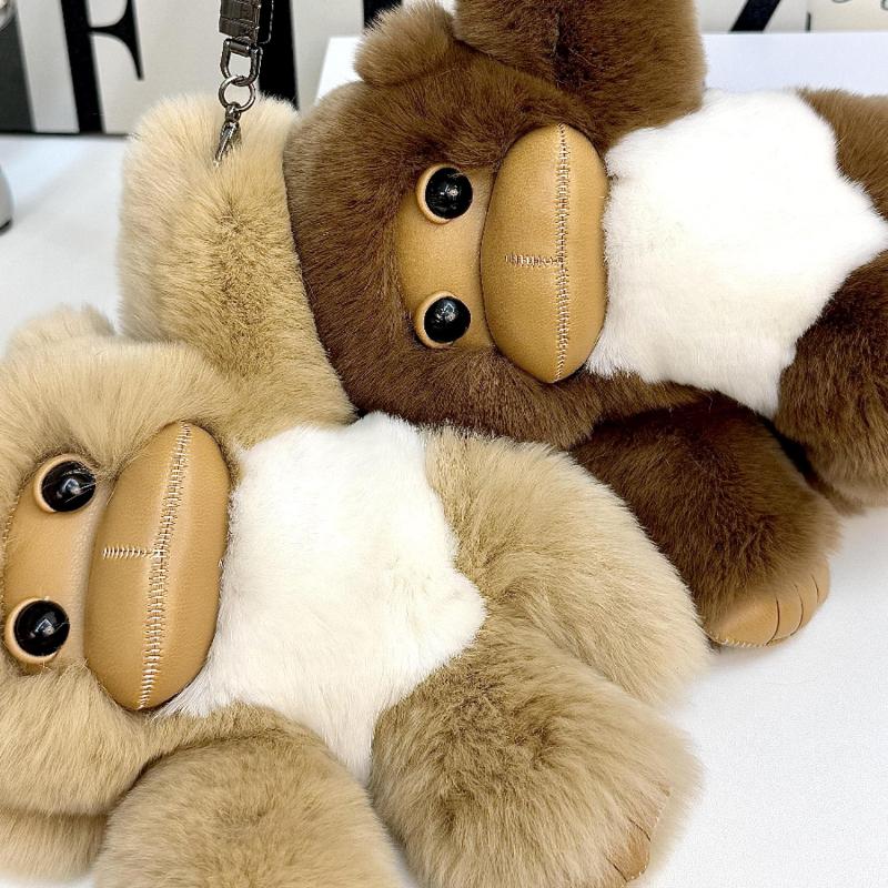 [Little Monkey] Real Rex Rabbit Hair Bag Pendant Car Keychain Cute School Bag Pendant