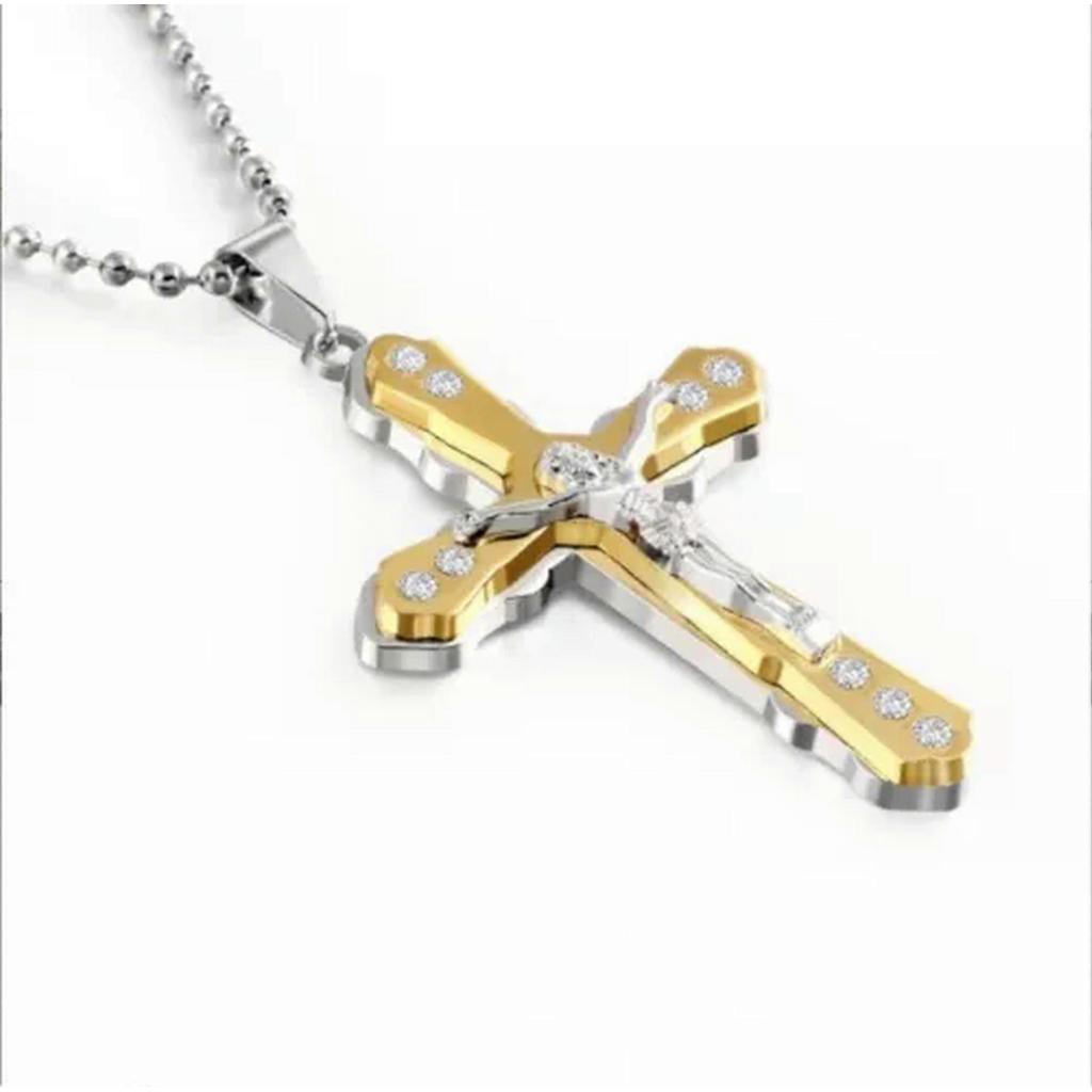 Mens Women Chain Necklace Black Cross Stainless Steel Pendant Crucifix Jesus UK-Blue