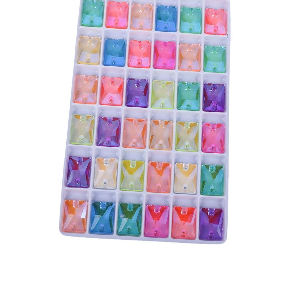 Rectangle Fluorescent Glass Flat Buckle Hand Seam Drill, Double Hole Rhinestone Flat Bottom Drill Diy Accessories Material Package