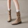 Pile Boots Retro Suede Apricot Short Boots Western Boots Pleated Women's Boots Spring and Summer Thick Heel Versatile Knight Boots