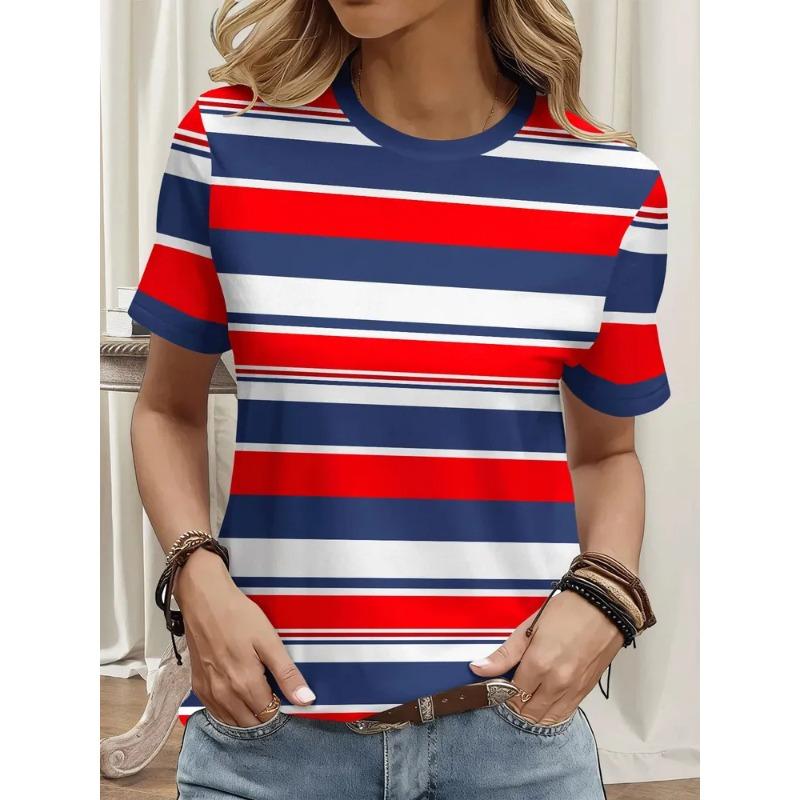 Summer Women's 3D Printed Crew Neck T-Shirt Fashion Versatile Trend Breathable Casual