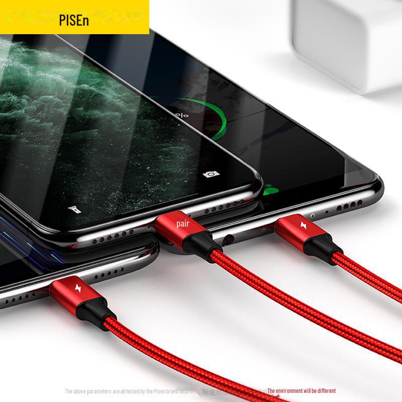 PISEN Aluminum Alloy 3-in-1 Braided Data Cable for Apple, Android, Type-C Devices