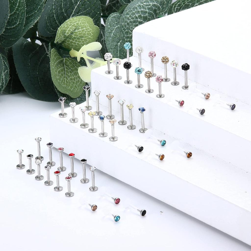 Bobisty 16G Hypoallergenic Stainless Steel Labret Lip Stud Piercing for Women Men CZ Forward Helix Earrings Cartilage Piercing