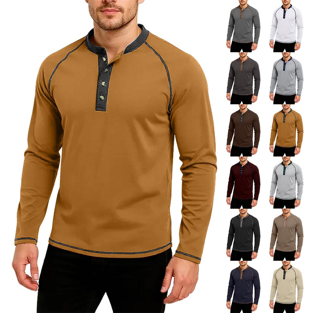 Men's Casual Solid Color Buckle Quick Dry Shoulder  Long Sleeved