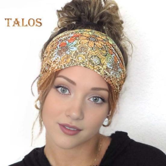 Women Elastic Headband Wide Design Floral Pattern Knotted Hair Band Non Slip Sweat Headband Yoga Running Sport Hair Accessories