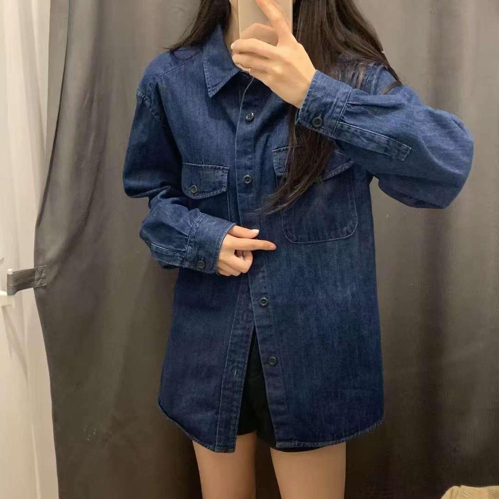 Unisex Washed Denim Long Sleeve Workwear Shirt SF462371