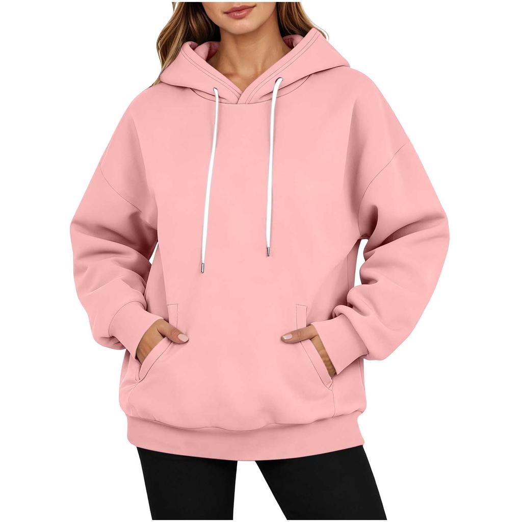 Women's Casual Long Sleeve Button Collar Hoodie with Pockets, Loose Fit Mid-Length