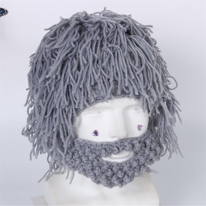 1Pcs Funny Wig Beard Knitted Hats Punk-Style Knitted Cap Hobo Mad Scientist Hip Hop Handmade Knit Warm Winter Cap Beanies Hat