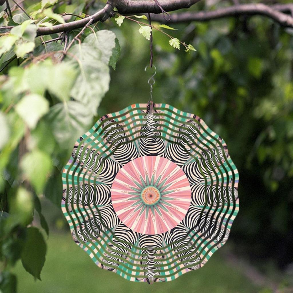 360 Degree Rotating Metal Wind Chime 10 Inch Vibrant Zebra Floral Design Perfect for Garden Balcony Yard Decor Year Round Outdoor Charm