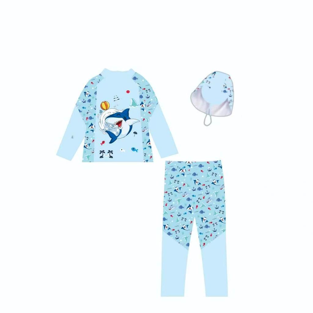 2026 Boys' Sun Protection 3-Piece Swimsuit Set: Long Sleeve, Long Pants, Swim Cap - Sizes S, M, L