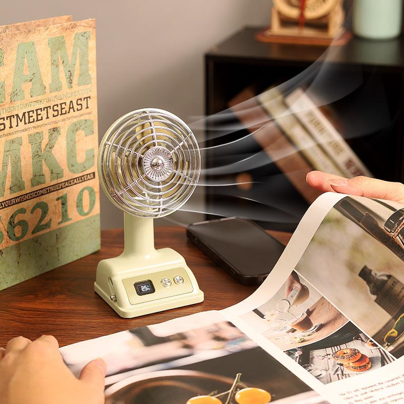 Retro Nostalgic Desktop Fan with 100 Speed Settings, Rechargeable, Perfect for Office or Dormitory Use