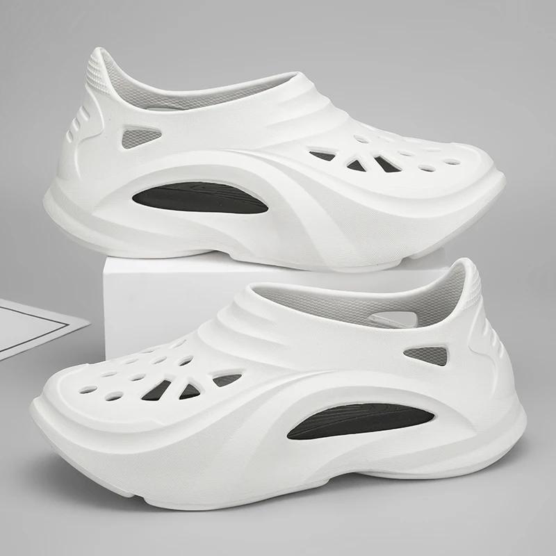 

Летние новые легкие сандалии 2025 года, мягкая подошва из ЭВА, толстая подошва, обувь на платформе, мужские нескользящие трендовые пляжные туфли Баотоу в корейском стиле 44-45 белый
