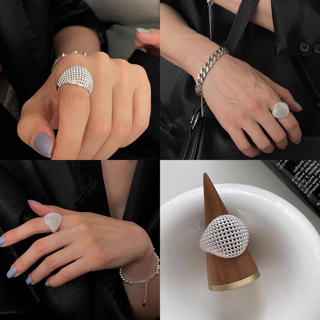 Elegant Gender-neutral Korean Style Hollow Mesh Ball Ring For Women Modern Copper Accessory