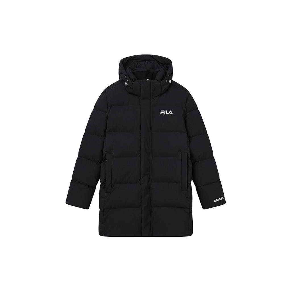 FILA Fleece Hooded Solid Color Zipper Warm Down Jacket Men Jackets Black F51M249904ABK