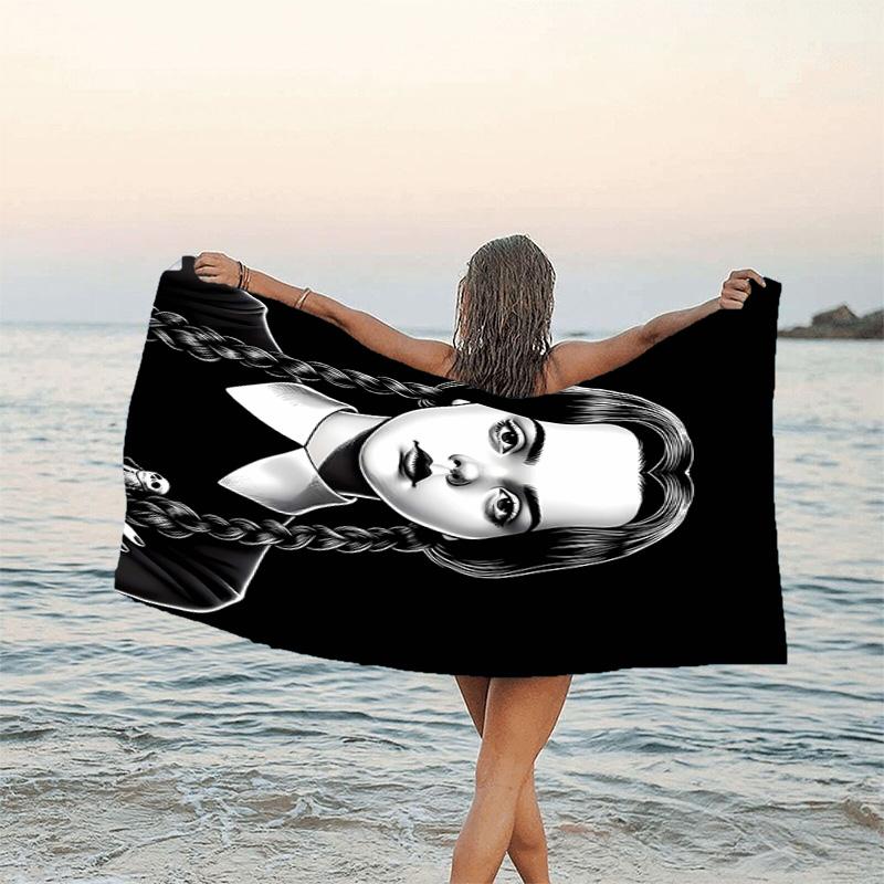1pc Addams Family Wednesday1 Beach Towel, Sports Cape, Beach and Seaside Swimming Pool Equipment, Fashion Pattern, Rectangular, Travel Essentials