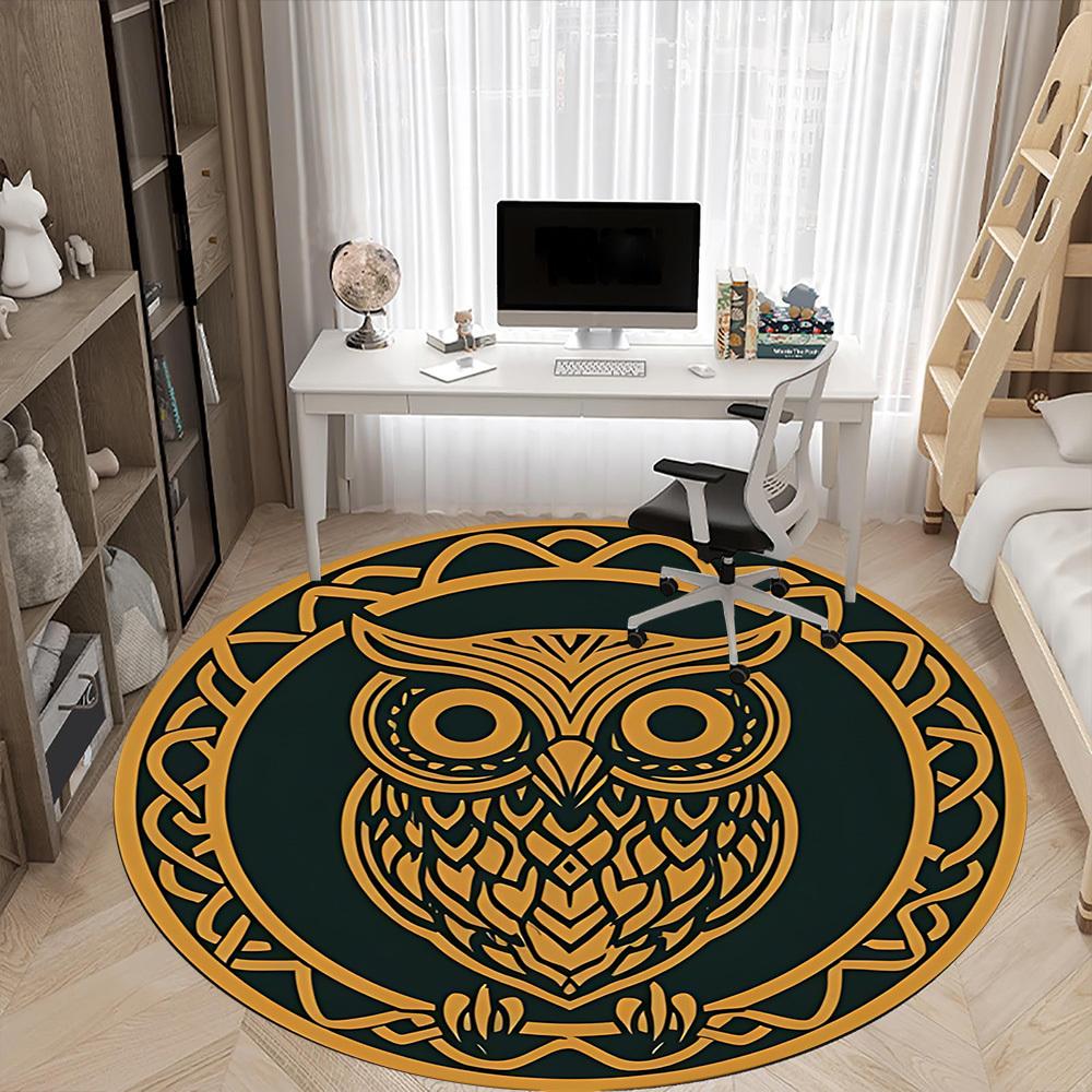 1pc Owl Office Round Area Rug, Mat Suitable For Office, Under Office Chairs Bedroom Living Room Home Decor, Room Deco