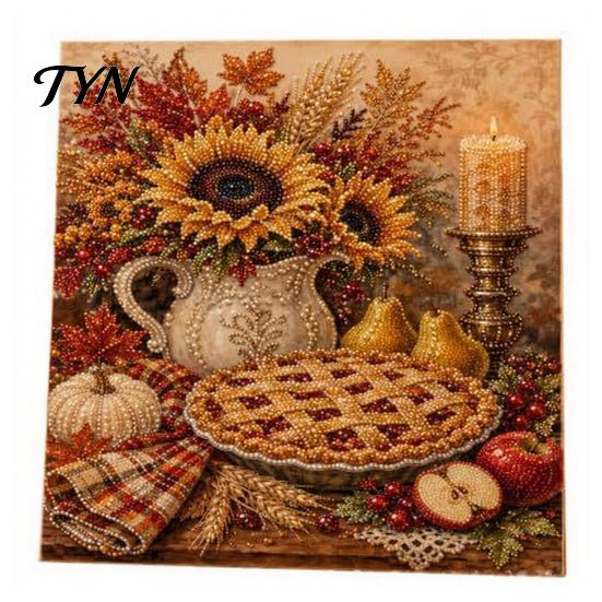 Autumn Faux Pearl Painting Kit Kit, DIY Pumpkin Turkey Art Set Sunflower 3D Wall Craft for Handmade Fall Home Decor Thanksgiving Ornaments