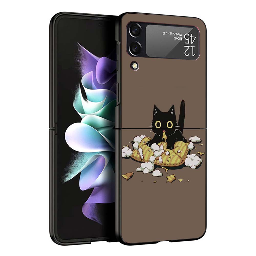 

Cartoon Cute Black Cat Phone Case For Samsung Galaxy Z Flip7 Flip6 5G Flip5 Flip4 Flip3 ZFlip 7 6 3 4 5 Shockproof Back Cover Ga Samsung Z Flip 5