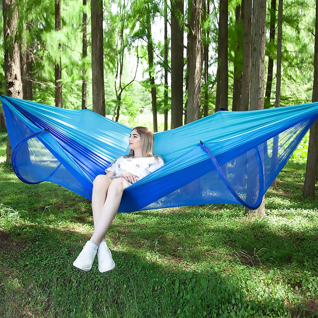 Ultimate Outdoor Double Hammock with Mosquito Net , Heavy-Duty Nylon Fabric, Spacious Two-Person Camping Bed for Travel Camping