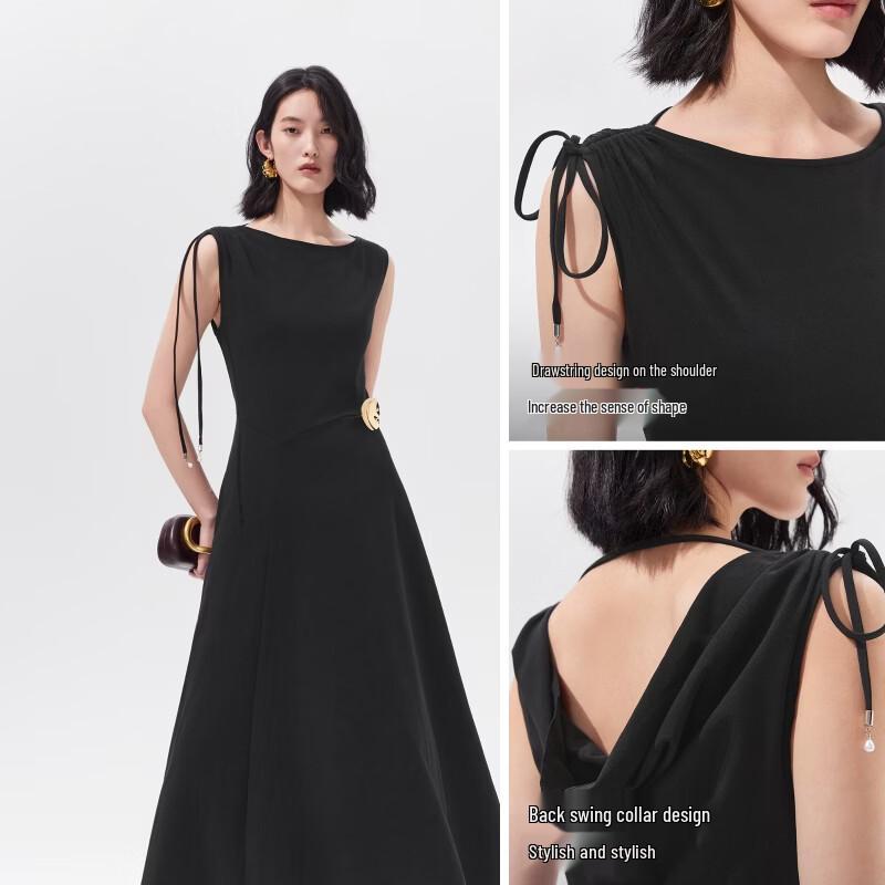 VEROMODA Shoulder Drawstring Cowl Neck Midi Dress