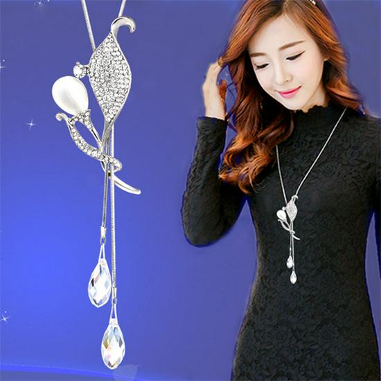 Korean Tassel Crystal Pendant Necklace - Elegant Long Sweater Chain