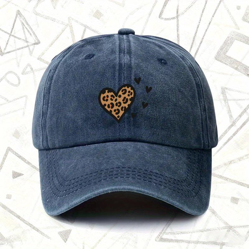Pc Vintage Washed Hat with Leopard Print Heart Unisex Solid Baseball Cap Suitable for All Seasons Leopard Print Design Idea