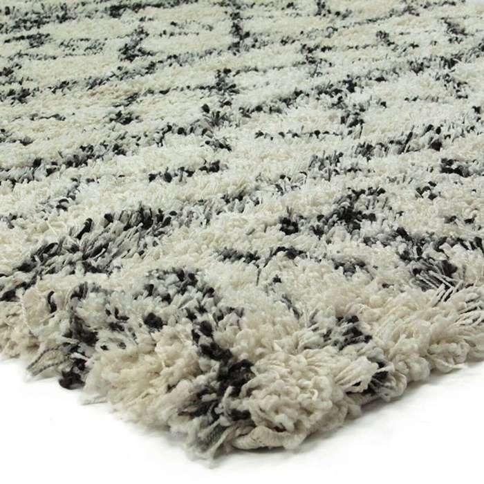 Ecru Ethnic Pattern Long Pile Rug 133x190