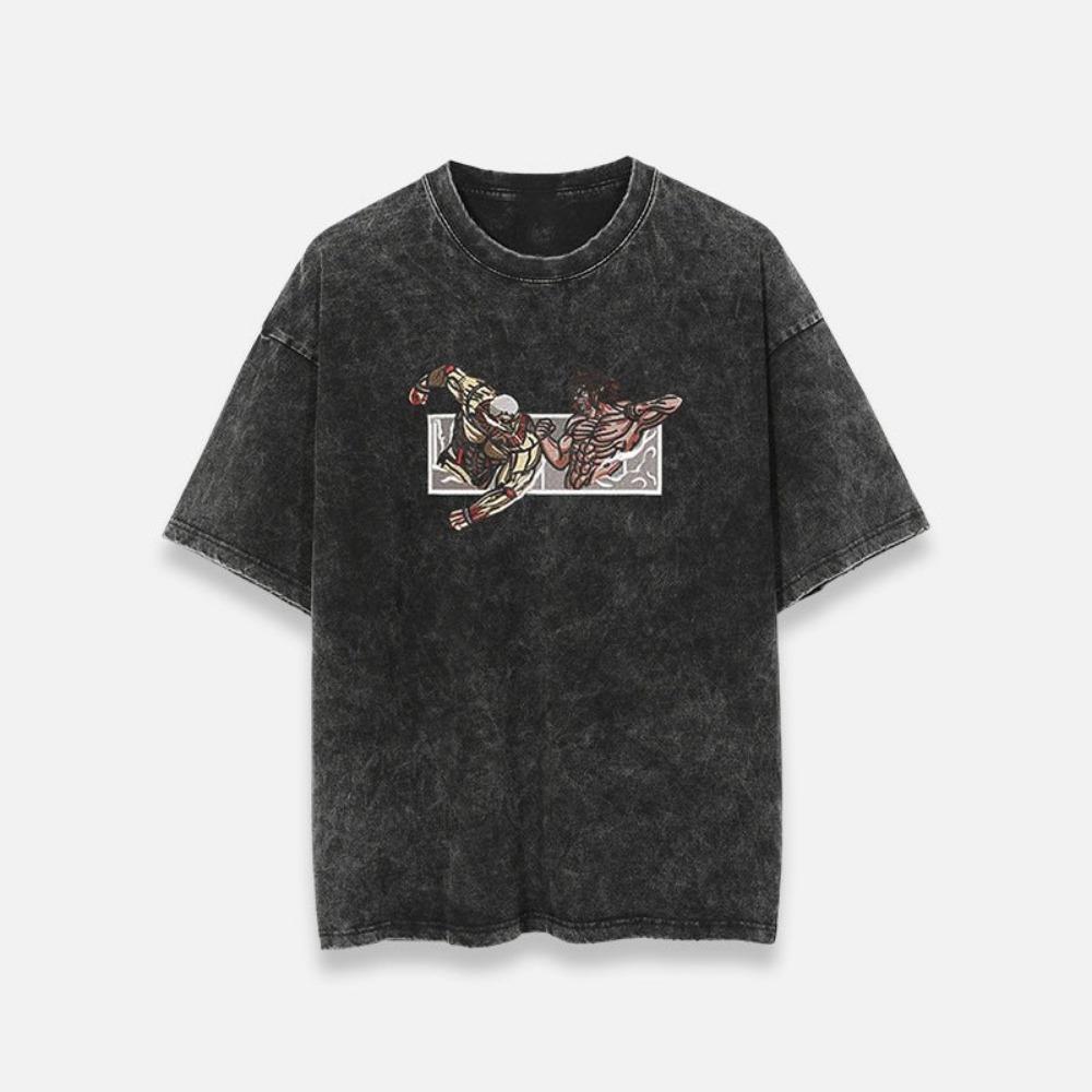 Anime Gaming Battle Tee Fashion Summer Short Sleeve O-neck Oversized Washed Acid T-shirts Unisex Men's Chic Tunics
