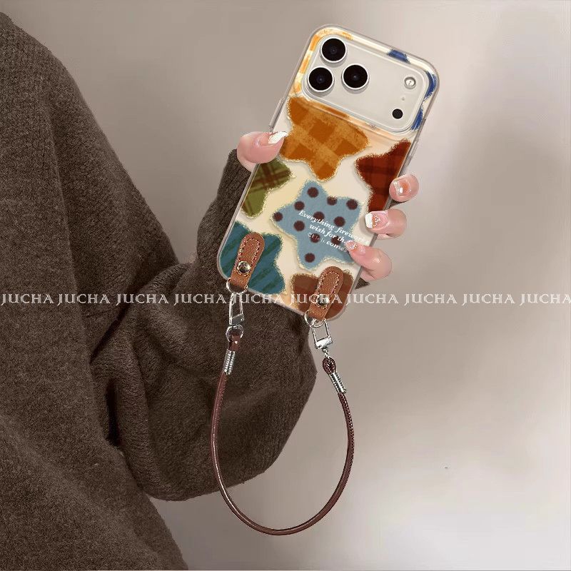 Applicable to Apple 17Pro mobile phone case, high-end niche iphone16 autumn and winter sense 15 with lanyard plush stars