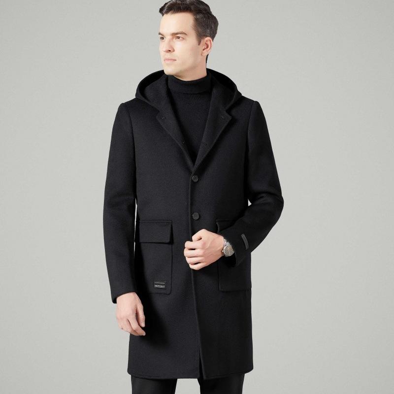 

Новое осенне-зимнее мужское утолщенное бархатное теплое двухстороннее кашемировое шерстяное пальто с капюшоном, куртка-ветровка средней длины 180