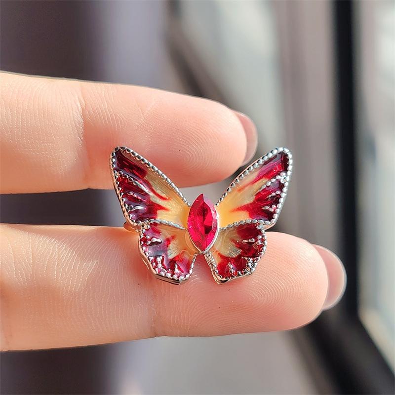 Simple Inlaid Fashion Drop Oil Color Butterfly Brooch Femininity Pin Jacket Crystal Corsage