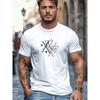 European Size Men's T-shirt with Minimalist Geometric Line Print, Modern Art Style, Breathable and Versatile Top for Daily Casual Wear