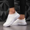 Zapatillas de deporte de color sólido para mujer, de malla transpirable, tejidas, para exteriores, ligeras, de caña baja, para caminar, correr, calcetines deportivos