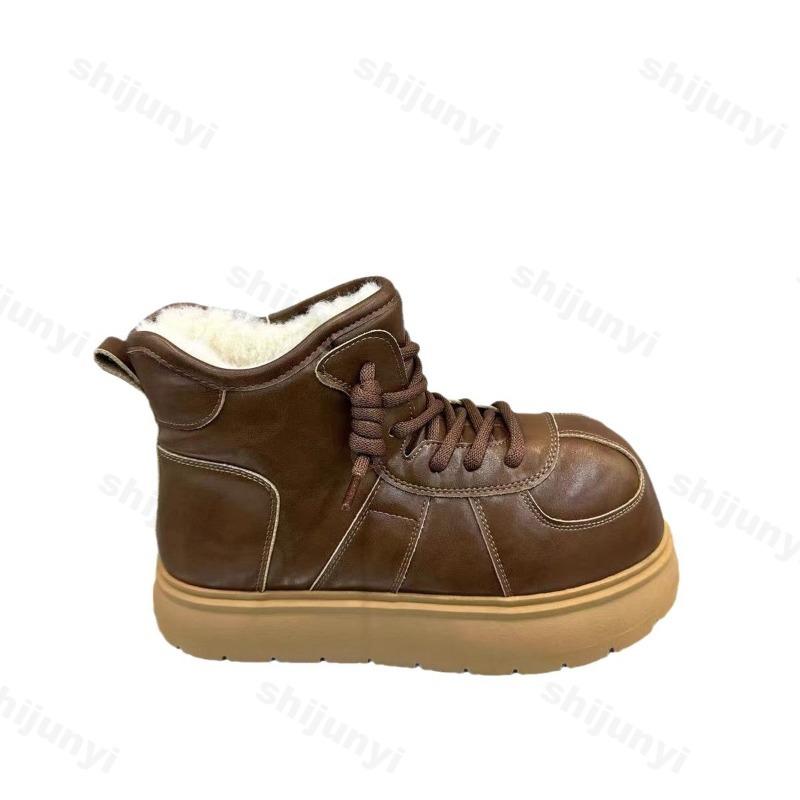 Fashion Platform Snow Boots Women's 2025 Winter New Fashion Height Increase Casual Cotton Shoes Outdoor Warm Comfort Lace Up Short Boots