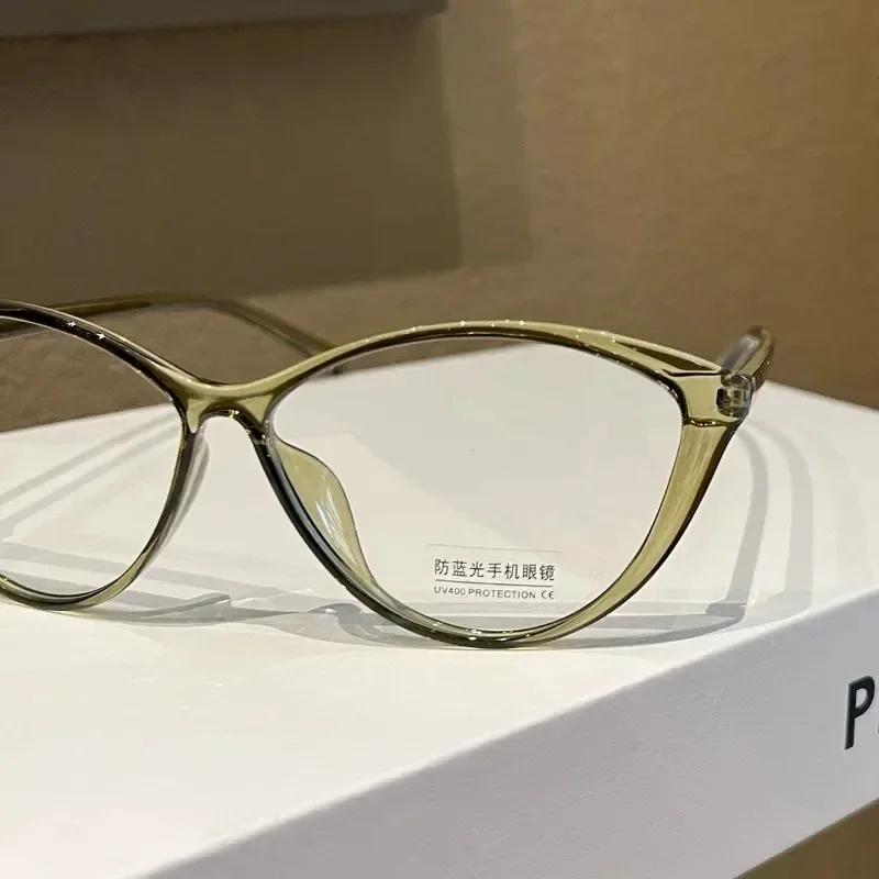Women Vintage Cat Eye Myopia Glasses Fashion Anti Blue Light Transparent Eyeglasses Large Frame Computer Glasses 0 To -4.0