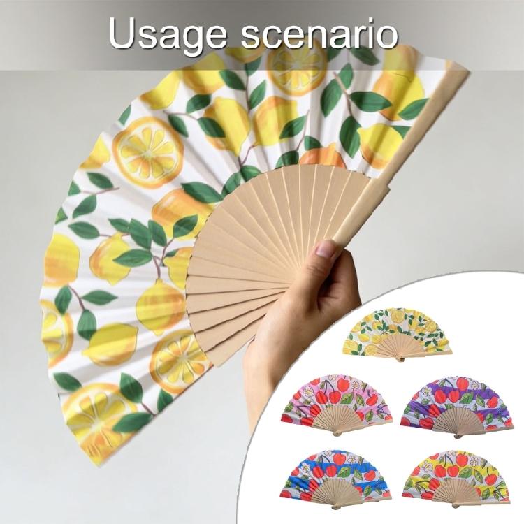 7Inch Lemon Cherries Pattern Wood Folding Hand Fan Portable for Dance Event and As Home Art Decoration Spanish Design