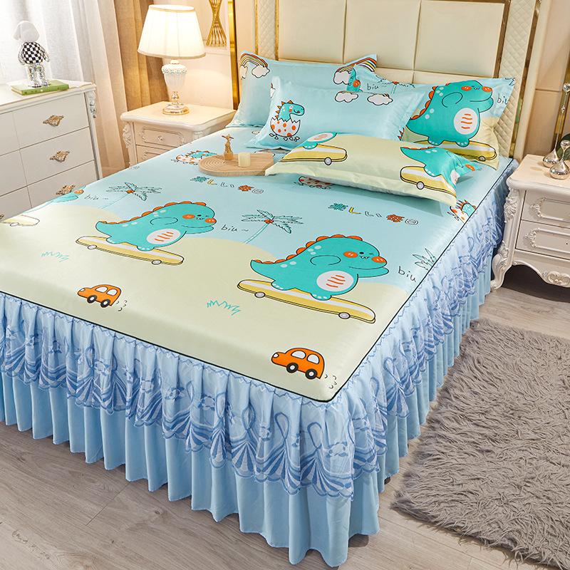 Summer Mat Viscose Fiber Mat Bed Skirt Three-Piece Set Household Double Summer Mat Machine Washable Fabric Cooling Mattress Soft Mat Bedspread