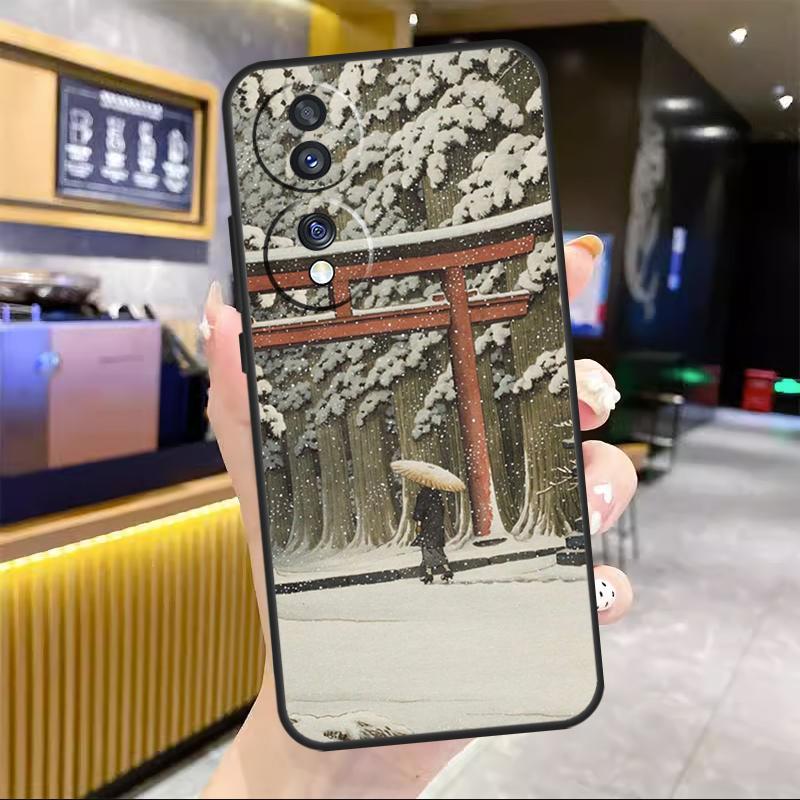 Japanese Snow Cherry Blossom Art Case For Honor X7a X8a X9a X6a X8 X9 X6 X7 10 50 90 70 Lite 8X 9X Magic 4 Lite 5 Pro Cover