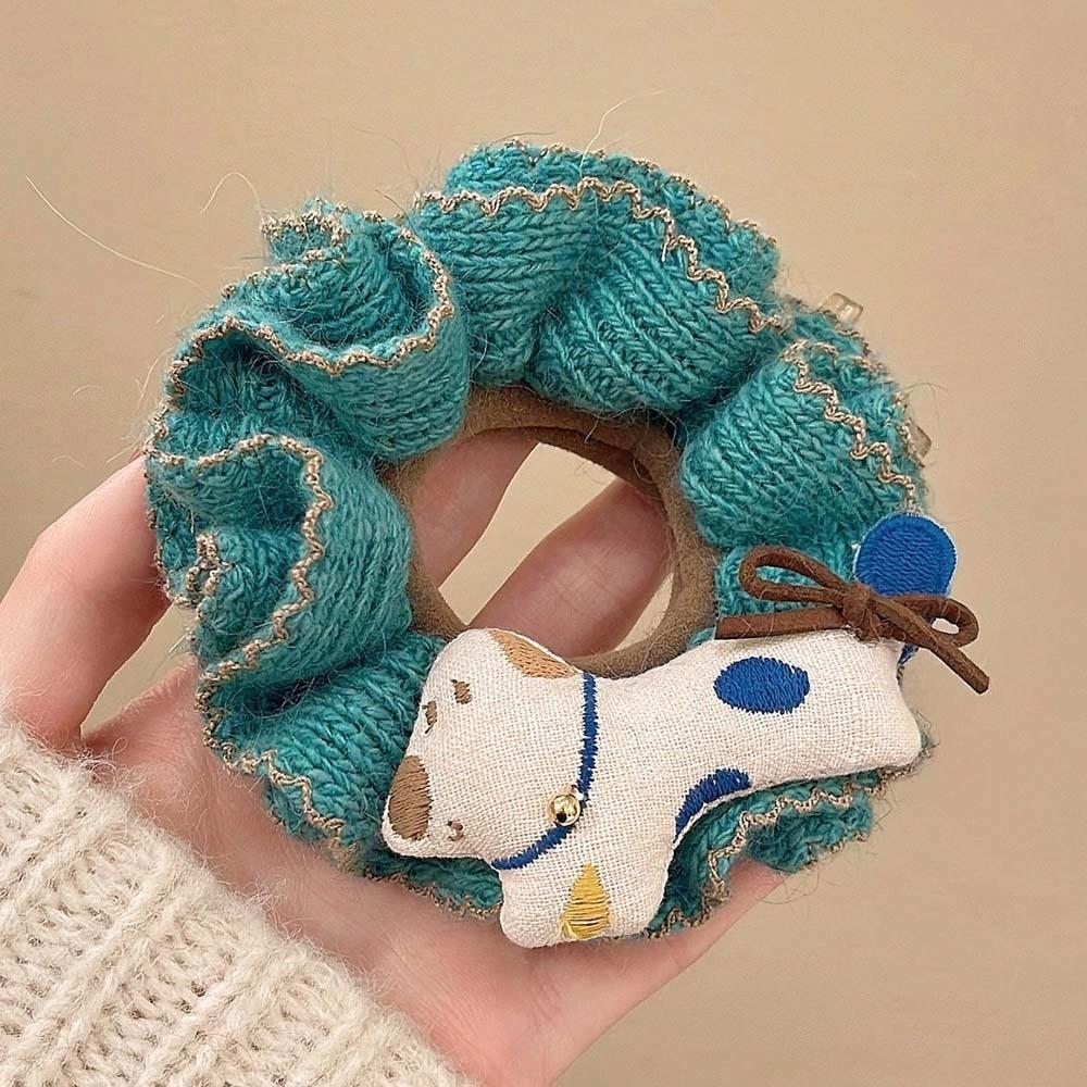Embroidered Cartoon Animal Hair Rope Large Intestine Circle Bun Rubber Bands Horse Scrunchie  Women