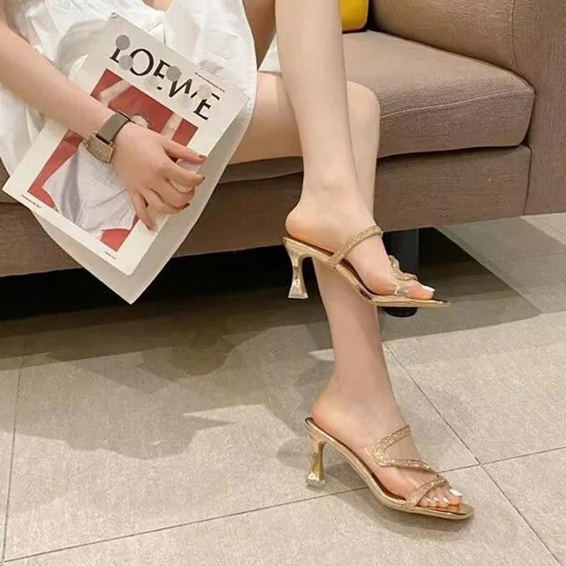 Fashion New Diamond-women Shoes Luxury Design Slippers for Women Simple Style Gunmetal Thin Heels Ladies Shoes Office Luxury Shoes Mujer