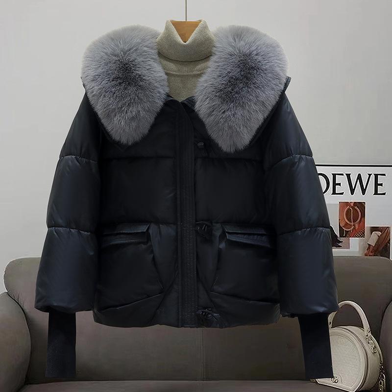 Ropa de Algodón de Invierno Corta con Cuello Grande de Piel, Nueva Moda Estilo Extranjero Ropa de Madre Chaqueta Cálida