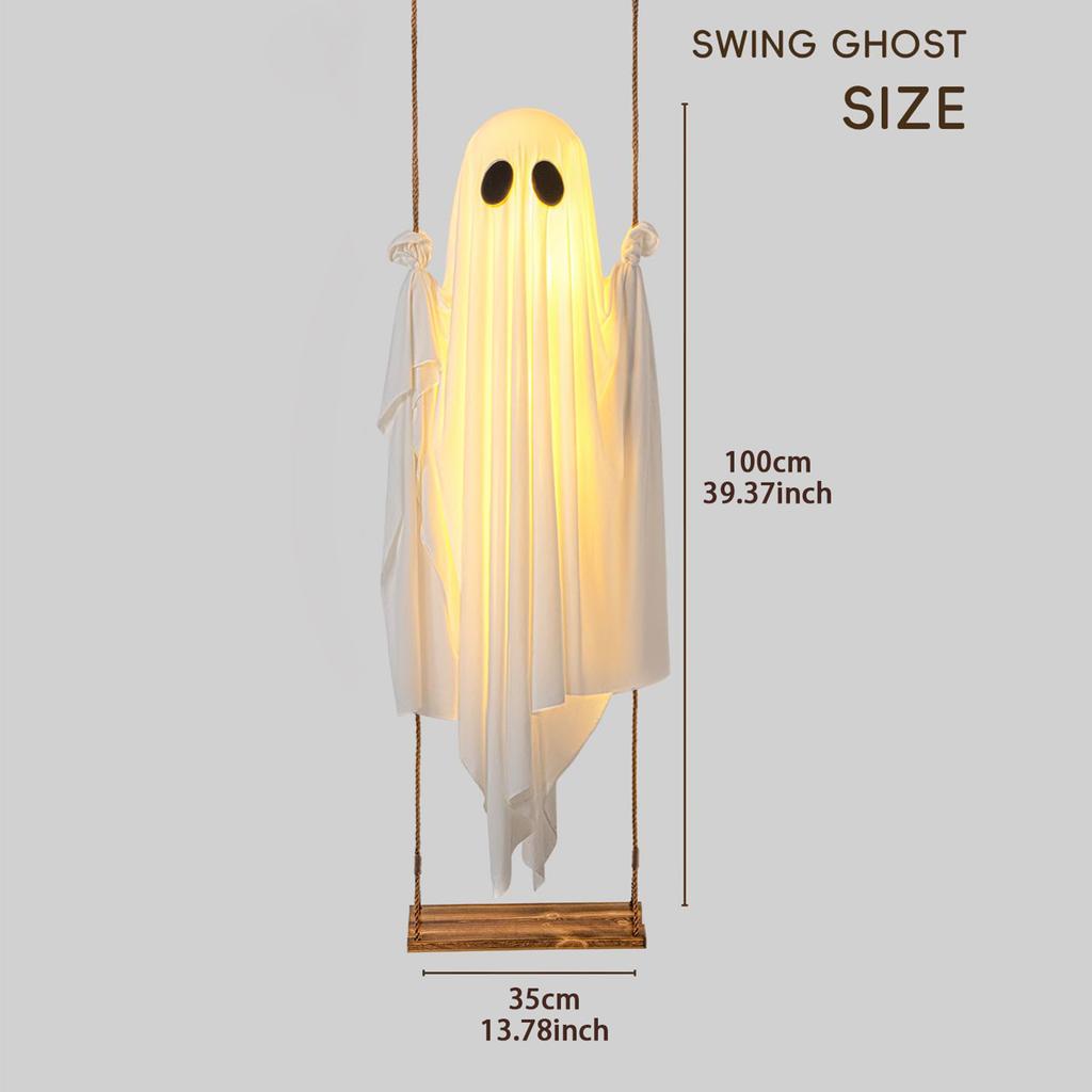 Halloween Hanging Swing Ghost with String Lights Spooky Swing Ghost for Tree Porch Yard Garden Lawn Halloween Decoration