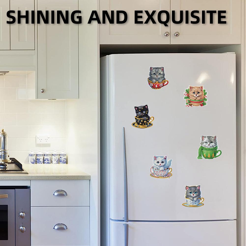 6pcs 2D Flat Xmas DIY Diamond Painting Refrigerator Magnet Special Shape Crystal Refrigerator Magnet for Home Kitchen Decoration
