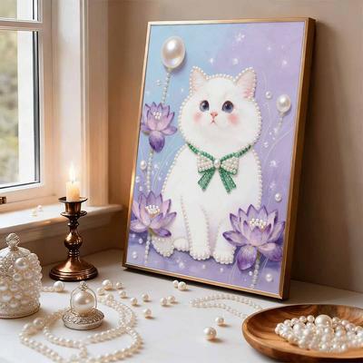 5D rahmenloses Perlenbild Katze und Blume DIY handgefertigt klebriger Diamant kreatives Leinwand-Kunstbild Schlafzimmerdekoration Wohnzimmer Hängebild