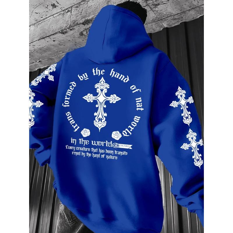 Men's Autumn Gothic Cross Print Comfortable Soft Hoodie Outdoor Street Versatile Top