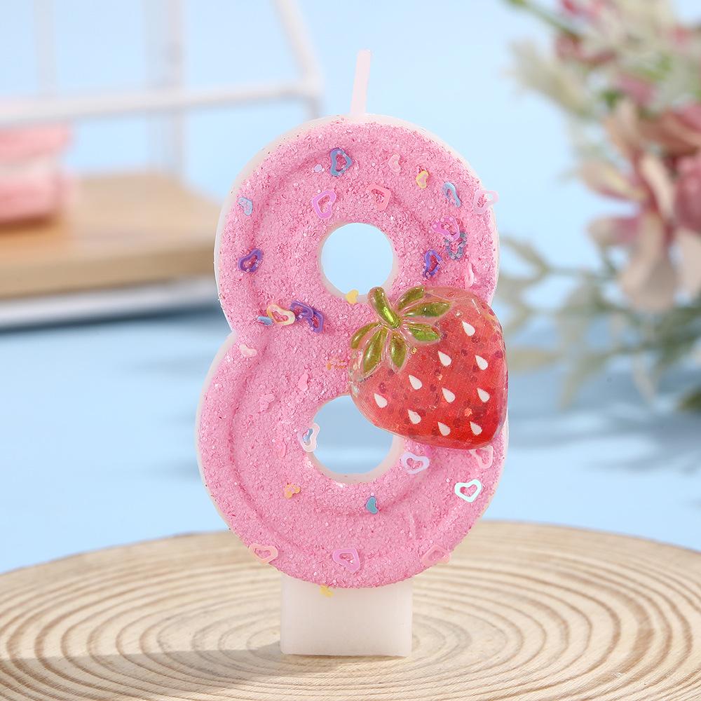 Pink Heart Strawberry Number Candles: Creative Children's Birthday Cake Decorations 0-9