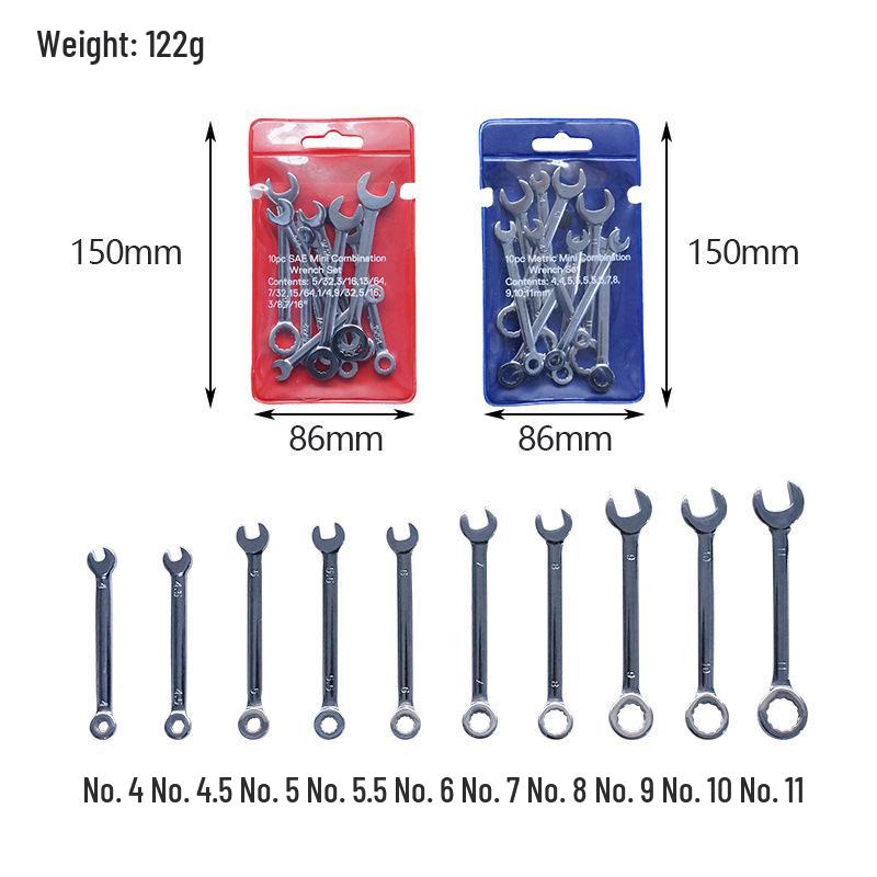 10-Piece Metric/Imperial Mini Mirror Polish Open/Box-end Combination Wrench Set