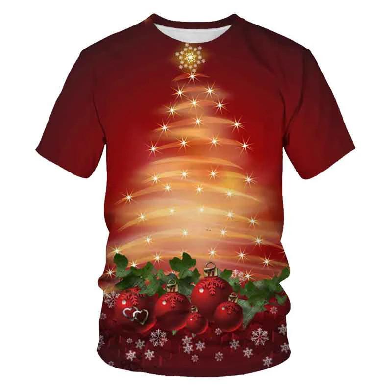 Santa Claus, Christmas Tree, Snowman, Printed Holiday Party, Men's Unisex Fashion T-shirt, Children's Round Neck Casual Short Sleeved Shirt