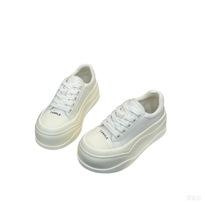 Leder Dicksohlige lässige kleine weiße Schuhe Damen Frühling neu runde Zehen Schnürschuhe vielseitige weichsohlige erhöhende Board-Schuhe