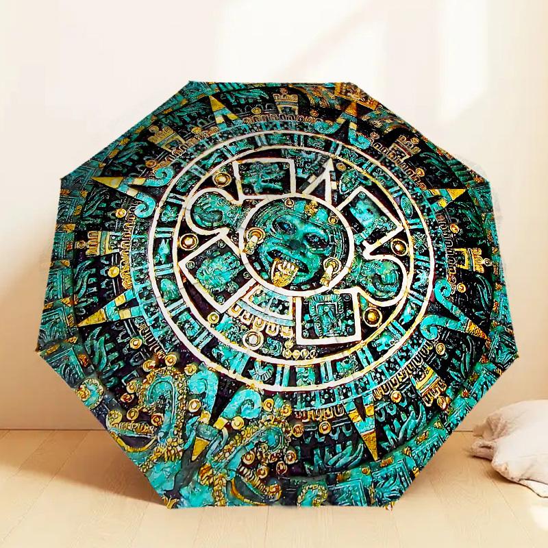 Mayan Calendar Inspired Umbrella: A Unique Blend of Ancient Art and Modern Functionality - Perfect for Outdoor Adventures, Travel Essentials 167